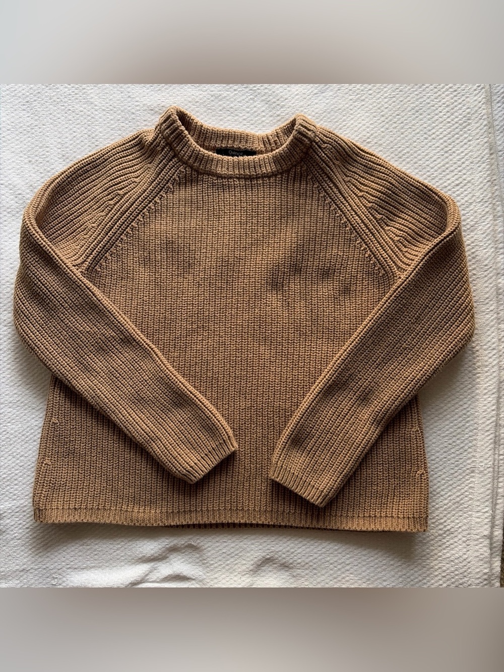 QUINCE-Organic Cotton Fisherman Crew Sweater Camel Brown Sz M